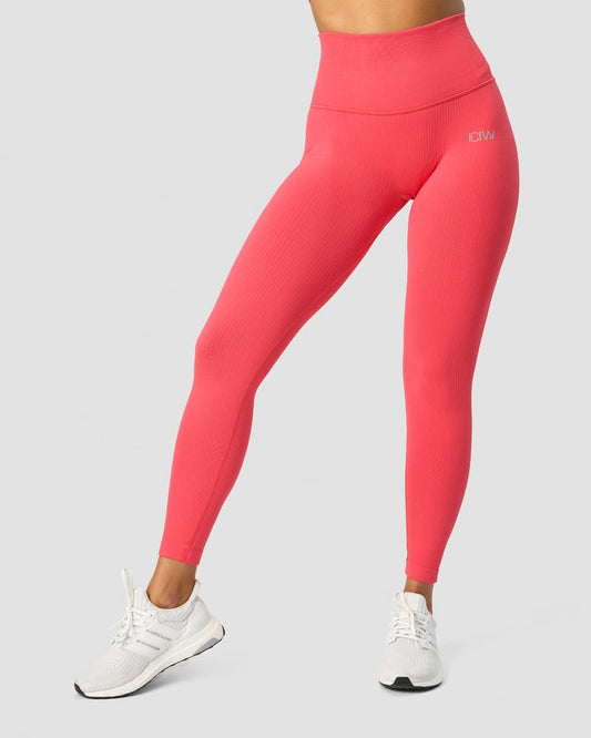 ribbed define seamless pocket tights coral red