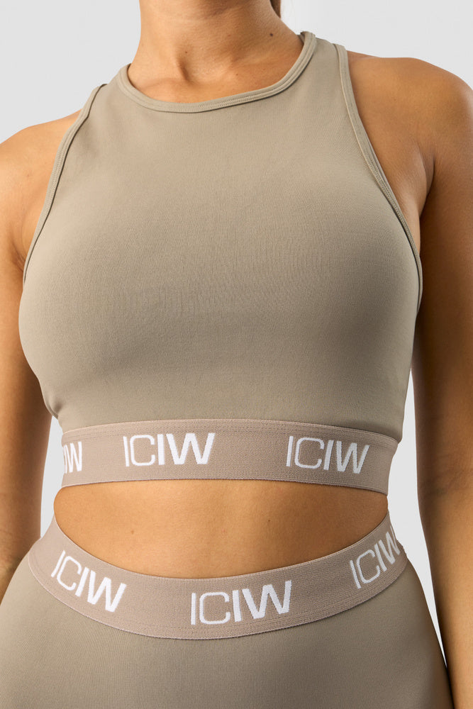 define seamless logo cropped tank top taupe