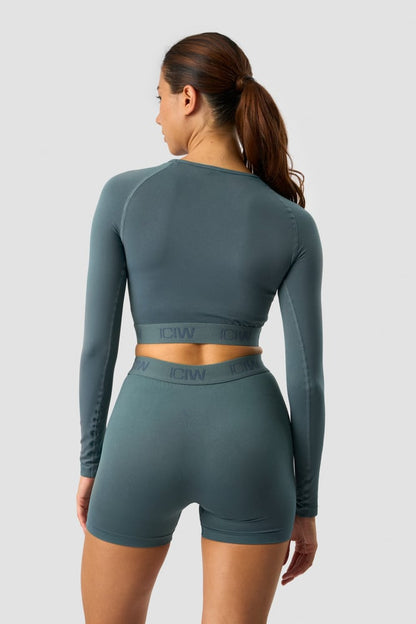 define seamless logo long sleeve crop top jungle green