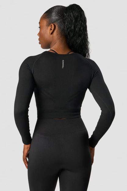 define seamless ls crop top black wmn