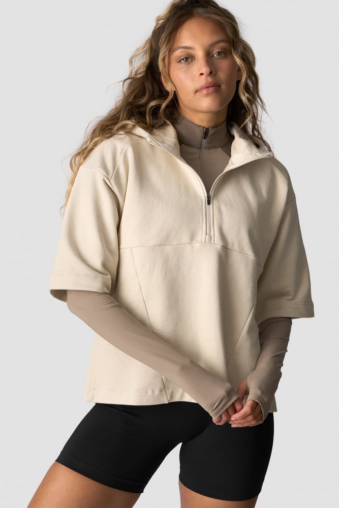 mirage mid sleeve hoodie wmn light beige