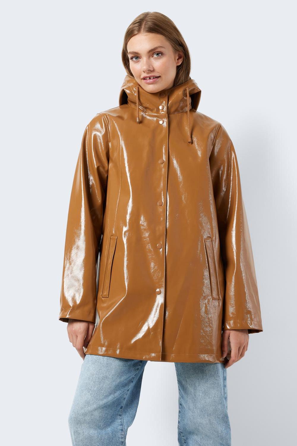 NOISY MAY - Sky L/s A-line Vinyl Coat - Brown