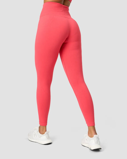 ribbed define seamless pocket tights coral red