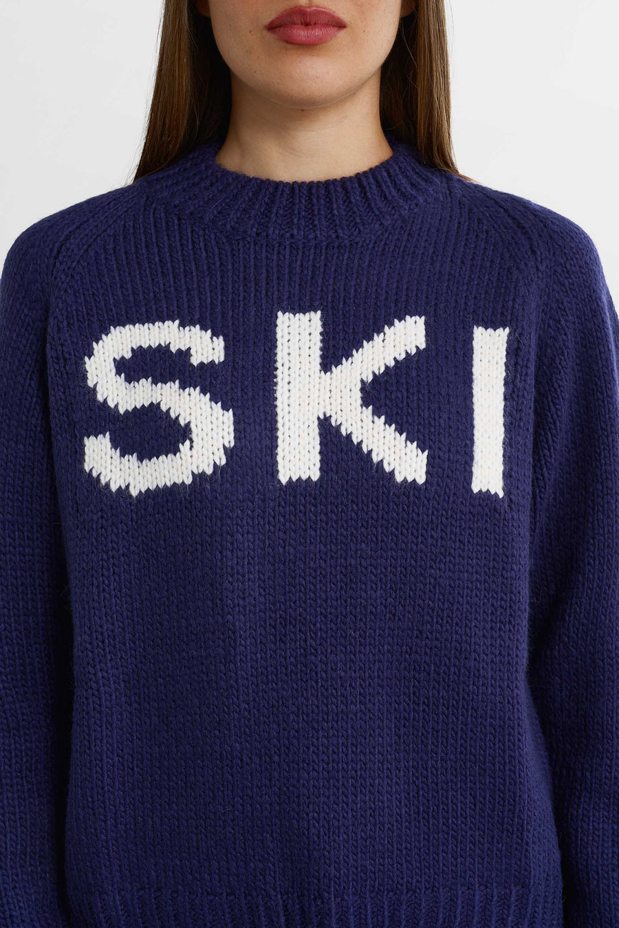 SKI Chunky Knit Sweater · Blå/Vit